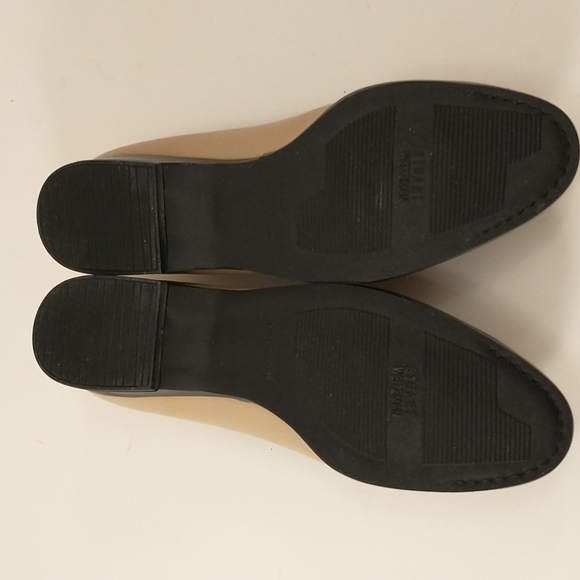 Leather Loafers Stuart Weitzman Flats Tan w/ Black Bow & Trim 8.5 Made in Spain - Picture 6 of 10